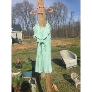 Free people womens slip dress Small ruffle green stripe spaghetti strap Y2K HOCO
